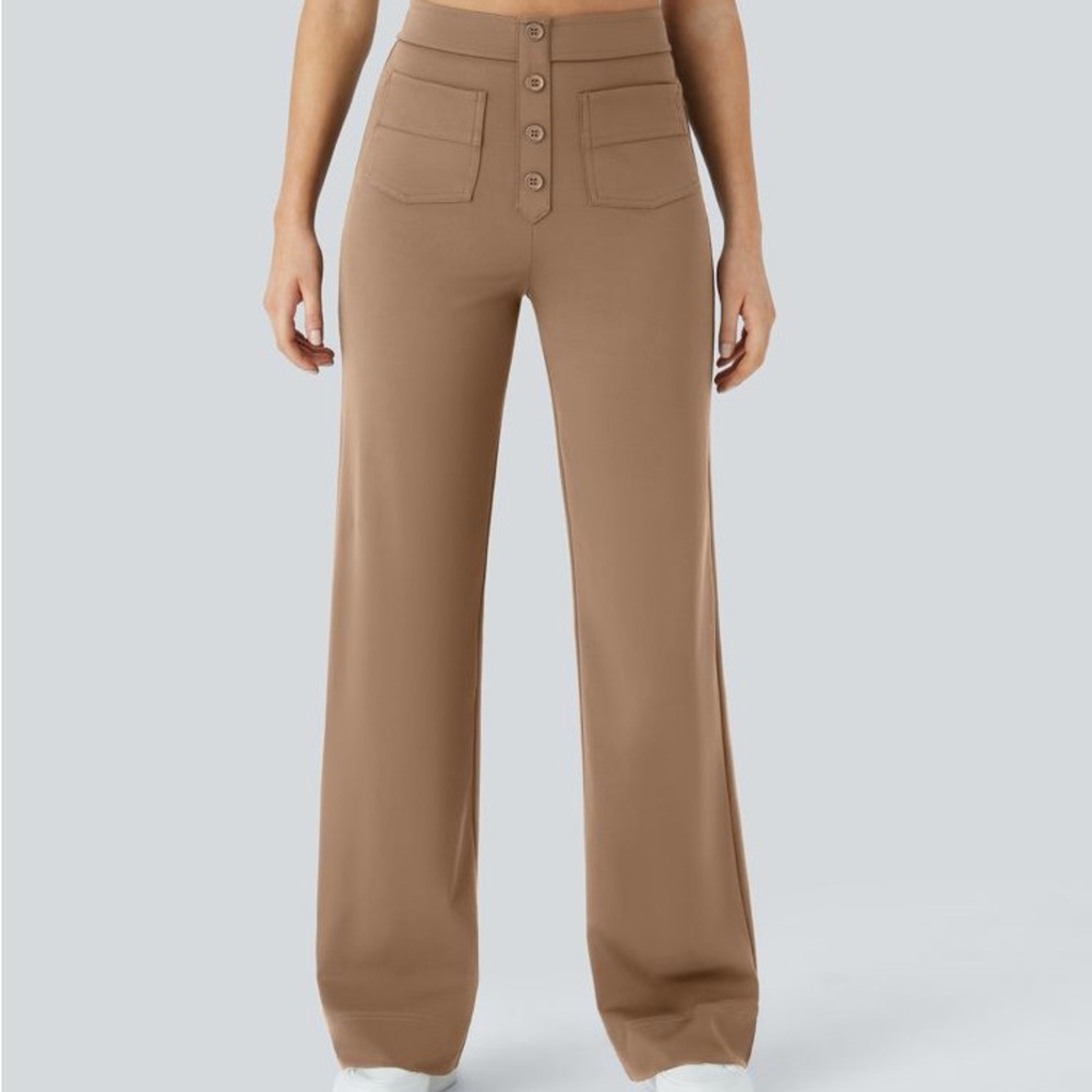 Day Stretch High Waisted Pockets Straight Leg Casual Pants Large NWT